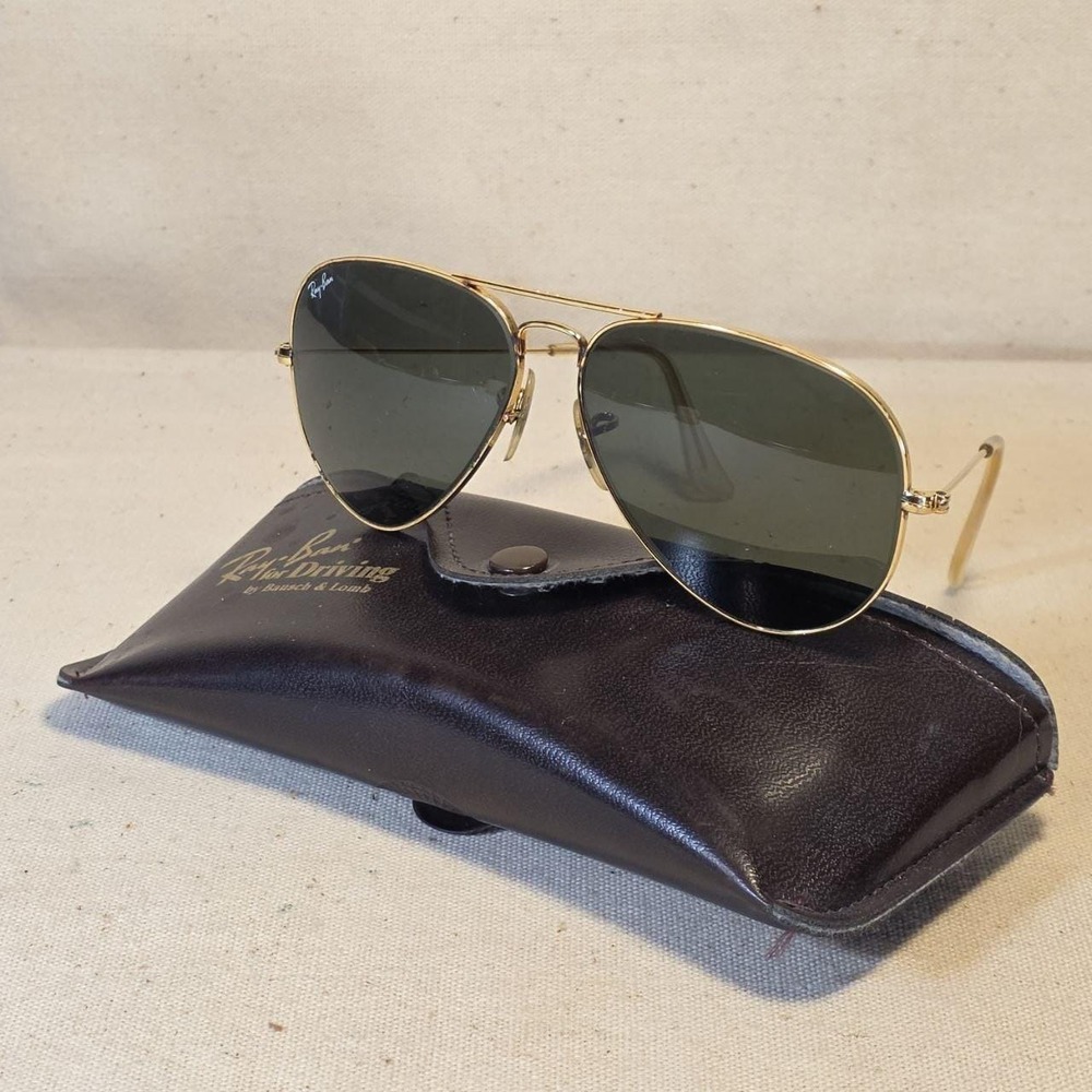 Vintage B&L Ray-Ban‎ Aviator 58mm Gold USA "For Driving" w/ Case 016581